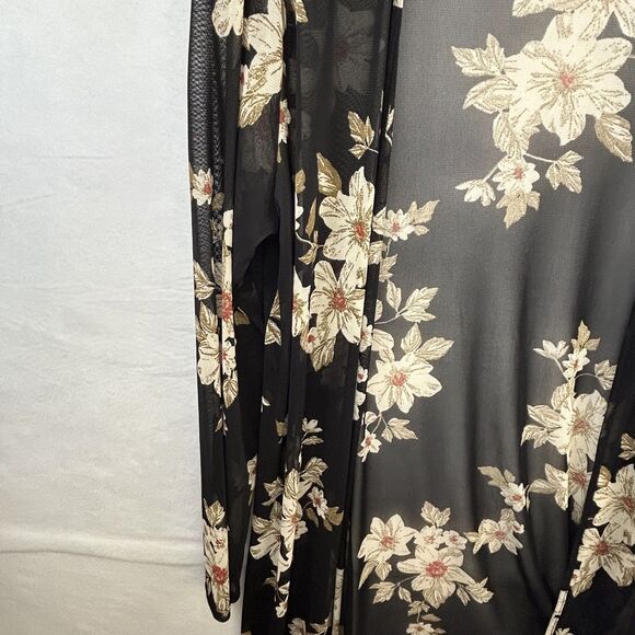 Sheer Kimono Black Floral Sz S Roses layering goth romantic fairy core witchy - Picture 2 of 8